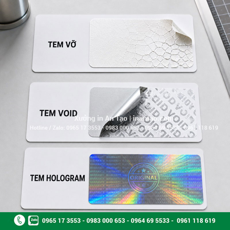 So sánh chất liệu in tem bảo hành Các chất liệu in tem bảo hành vỡ VOID và hologram
