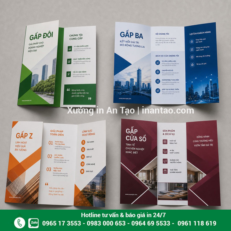 Các kiểu gấp khi in ấn brochure So sánh các kiểu gấp đôi, gấp ba, gấp Z và gấp cửa sổ