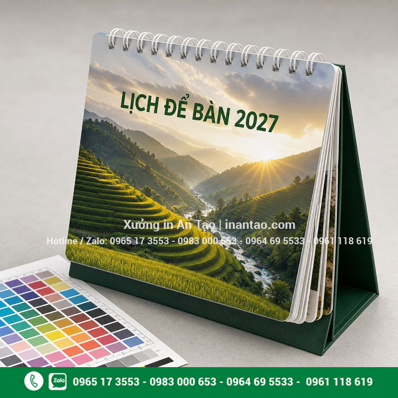 Cấu tạo lịch để bàn lò xo Cấu tạo lịch để bàn lò xo với giấy in và đế chữ A chắc chắn