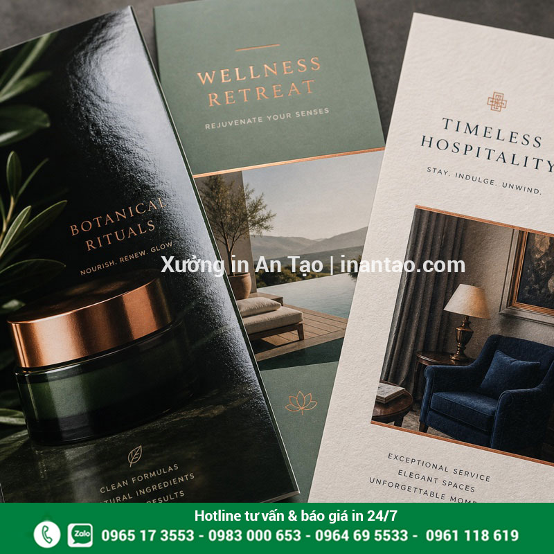 Chất liệu giấy in brochure cao cấp Bề mặt giấy bóng, giấy mờ và giấy mỹ thuật dùng in brochure