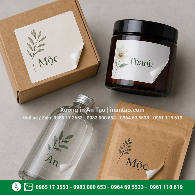 So sánh chất liệu in tem nhãn decal phổ biến Các chất liệu in tem nhãn decal giấy nhựa trong và kraft