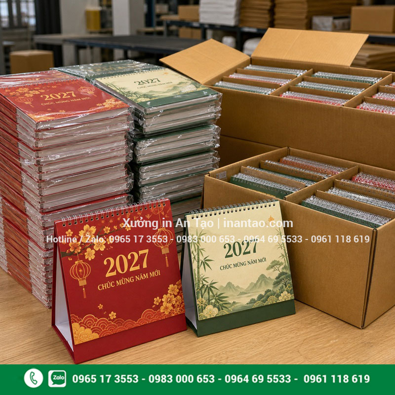 Đóng gói lịch tết để bàn Đóng gói lịch tết để bàn hoàn thiện sẵn sàng giao hàng