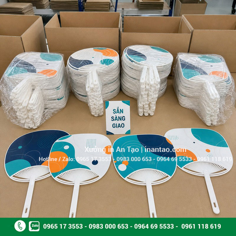 Đơn quạt nhựa quảng cáo đã hoàn thiện Đóng gói quạt nhựa quảng cáo hoàn thiện sẵn sàng giao
