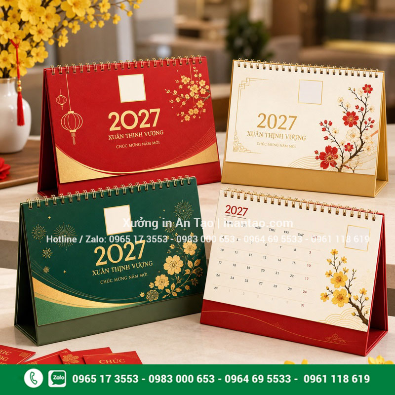 Mẫu in lịch để bàn theo yêu cầu In lịch để bàn theo yêu cầu với bộ thiết kế Tết doanh nghiệp