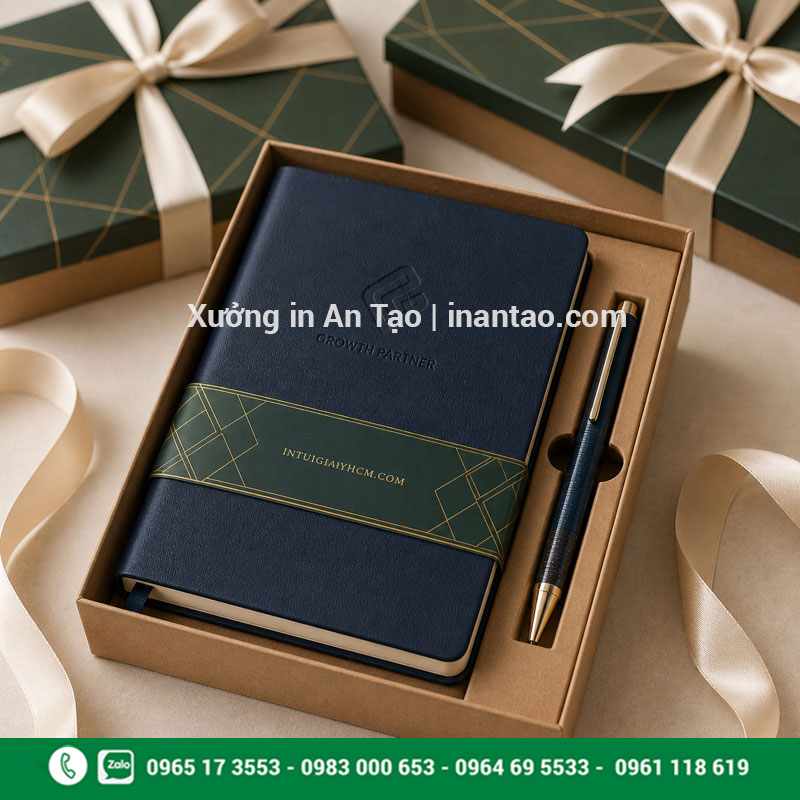 Bộ in sổ tay quà tặng doanh nghiệp In sổ tay quà tặng doanh nghiệp kèm bút và hộp cao cấp