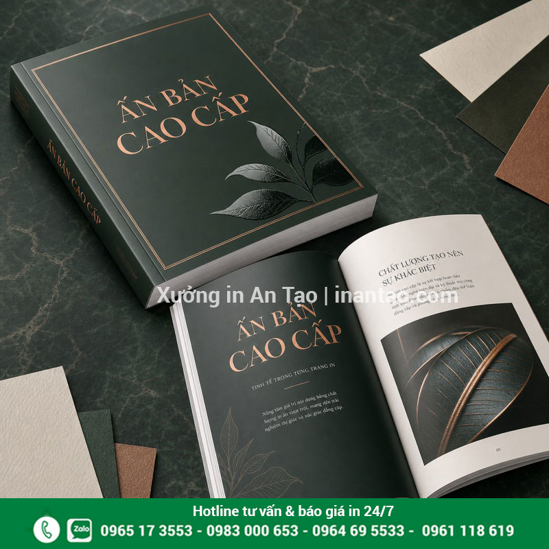 In tạp chí cao cấp bìa sang trọng Mẫu in tạp chí cao cấp bìa xanh đậm với hiệu ứng ánh kim