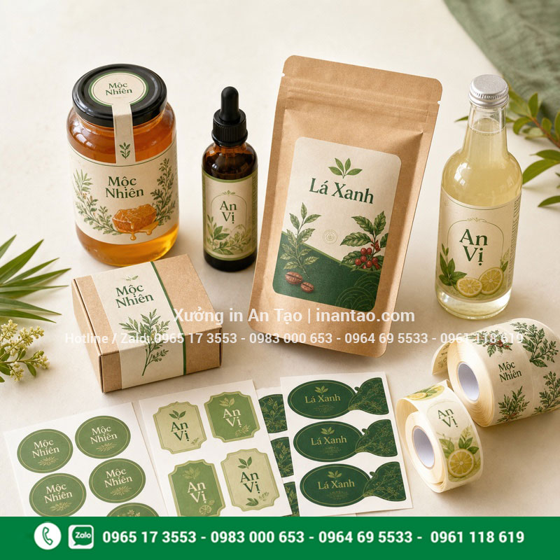 In tem nhãn theo yêu cầu sắc nét và chuyên nghiệp In tem nhãn theo yêu cầu cho chai lọ hộp túi và bao bì sản phẩm