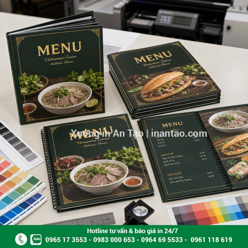 Quy trình kiểm tra chất lượng in menu trước khi giao Kiểm tra màu sắc, đường cắt và đóng cuốn của thành phẩm in menu