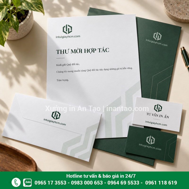Tiêu đề thư trong bộ ấn phẩm văn phòng đồng bộ Bộ tiêu đề thư, phong bì, danh thiếp và bìa hồ sơ phối màu xanh đồng bộ