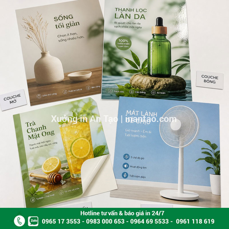 Các chất liệu in poster phổ biến So sánh giấy Couche decal giấy và PP dùng để in poster