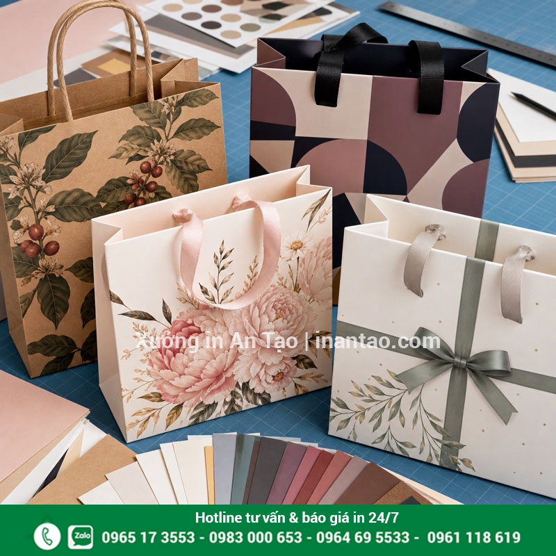 Chất liệu in túi giấy phổ biến So sánh chất liệu Kraft Couche Ivory Duplex dùng in túi giấy
