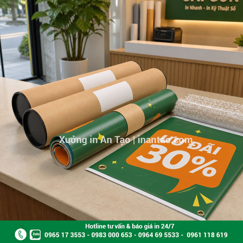 Đóng gói banner hoàn thiện tại intuigiayhcm.com Đóng gói đơn in banner theo yêu cầu sẵn sàng giao