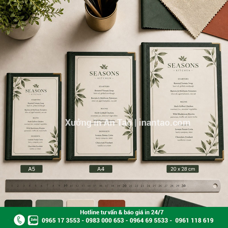 Kích thước menu nhựa thông dụng So sánh kích thước A5 A4 và 20 x 28 cm của menu nhựa