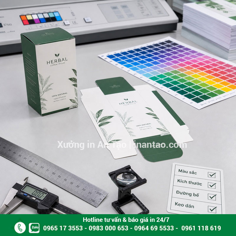 Quy trình kiểm tra chất lượng hộp giấy thành phẩm Kiểm tra màu sắc kích thước và đường bế hộp giấy