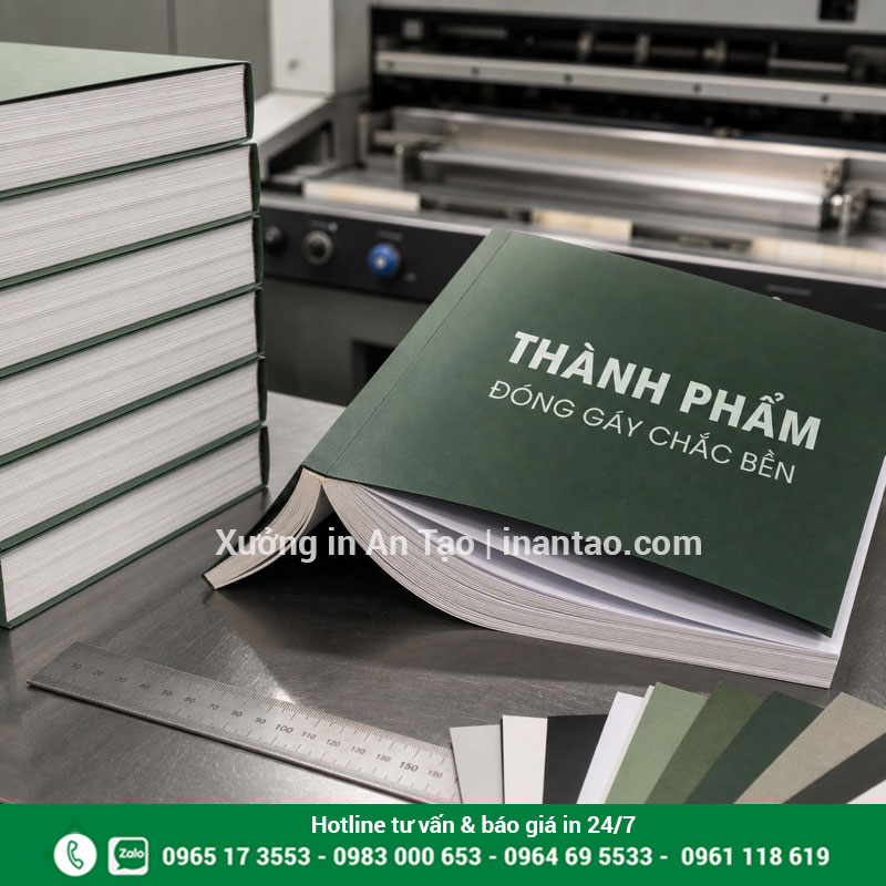 Xưởng in sách kiểm tra gáy và xén thành phẩm Sách thành phẩm đóng keo gáy chắc bền tại xưởng in sách